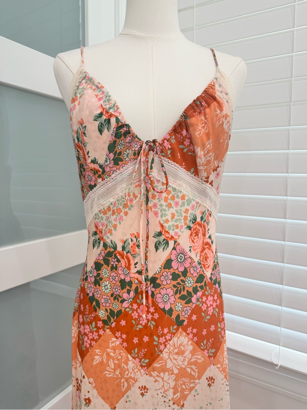 NWT Free People Daisy Fields Maxi Slip Dress Brown Combo M - Picture 2 of 6